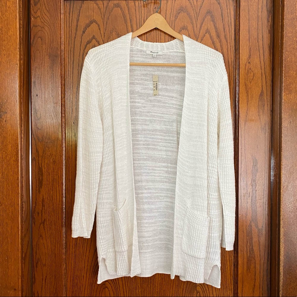 Madewell open front white cardigan with three quarter sleeves, NWT